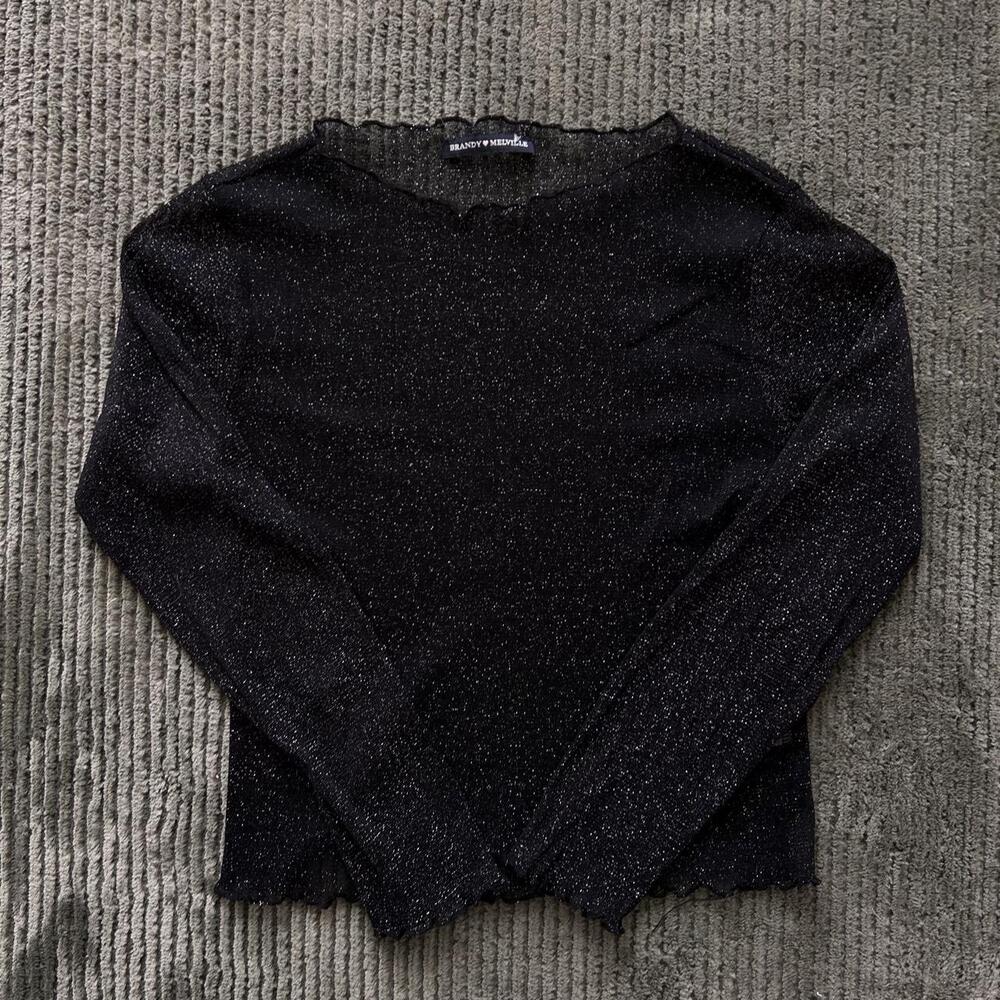 Brandy Melville Black Glitter Mesh Long Sleeve Top - Size S